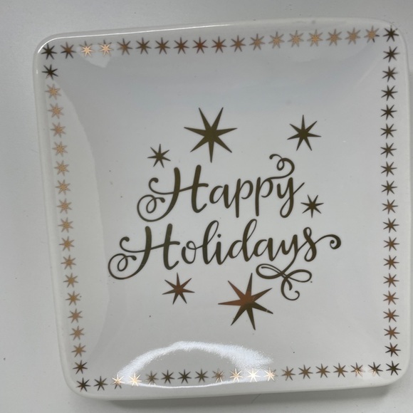 Holiday 4 pack gold finish cheese spreader and Happy Holidays serving dish - Picture 3 of 6